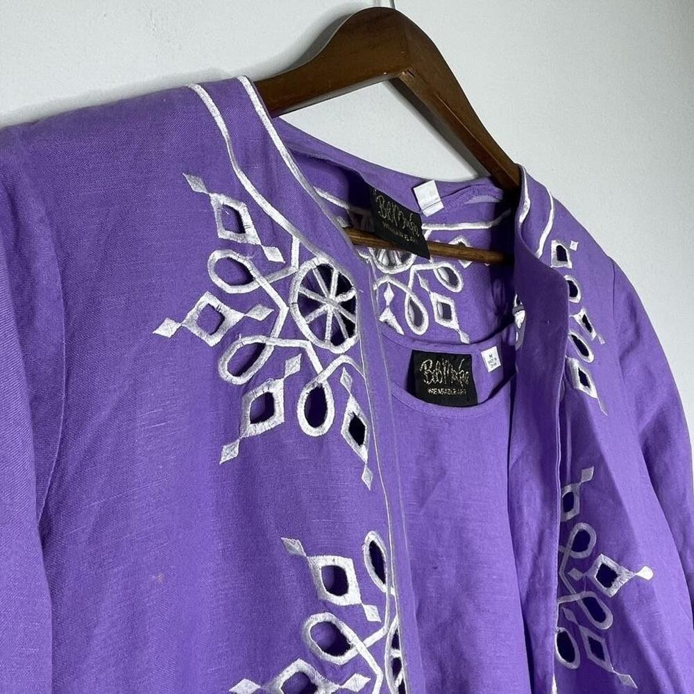 Bob Mackie Jacket Top Set Womens Medium Embroidered Linen Rayon Wearable Art